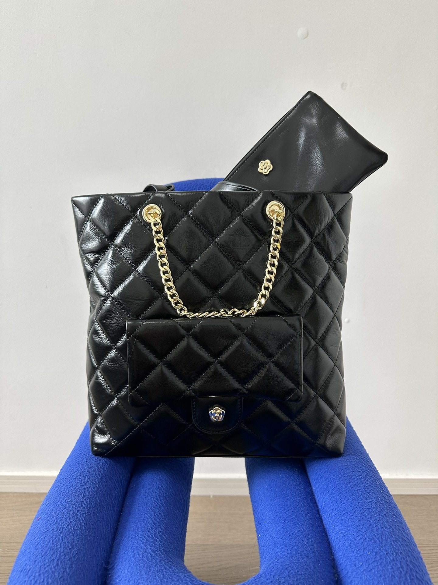 2023新款中古款小香风大容量竖款托特购物袋真皮单肩包包女