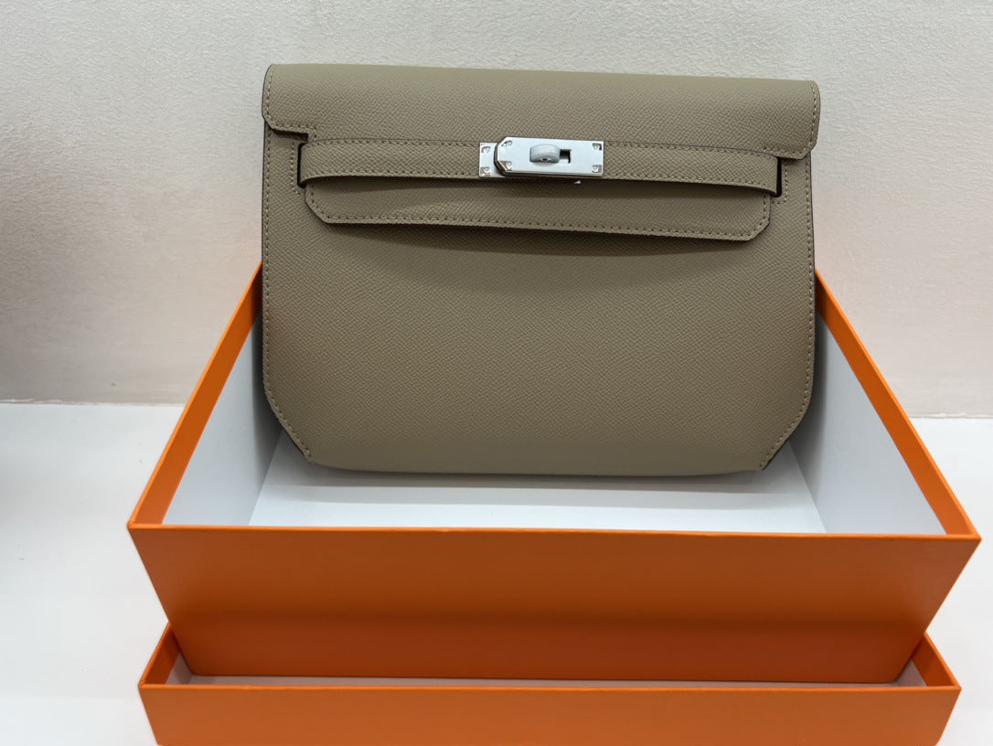 2023新款手掌纹牛皮凯莉包腋下包女单肩斜挎包复古通勤跳舞包真皮