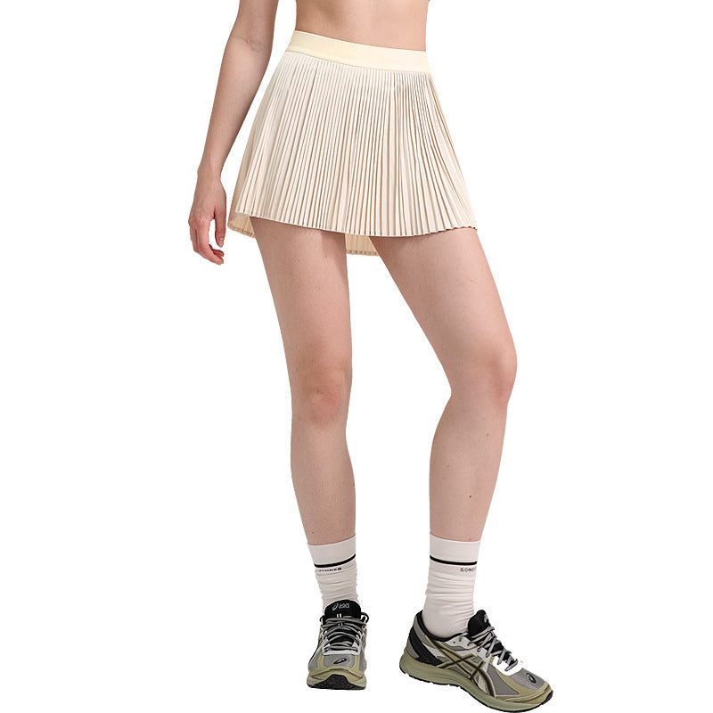 lulu风琴运动短裙假两件防走光健身百褶裙户外跑步速干透气网球裙