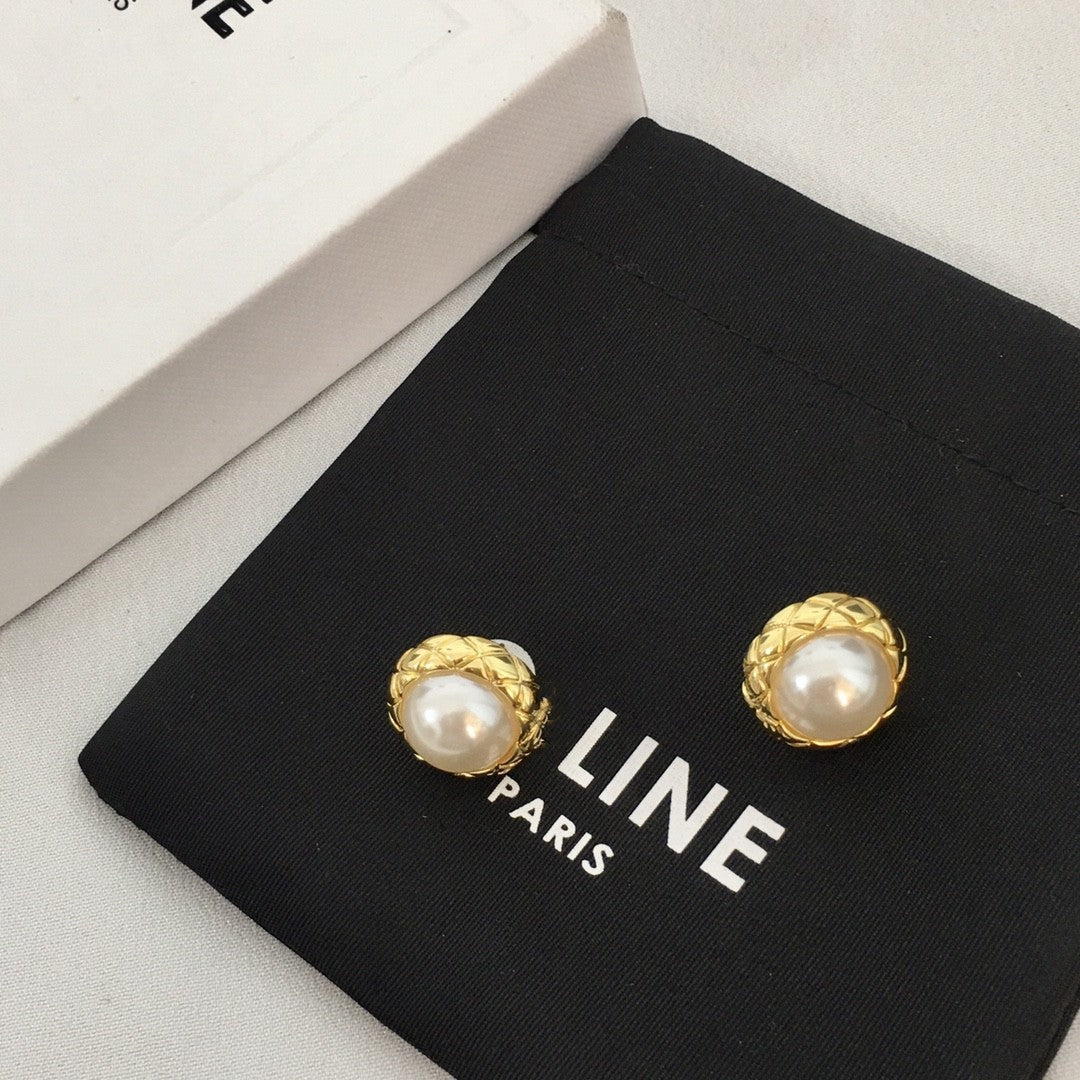 赛家珍珠耳环金色欧美复古宫廷风时尚气质圆圈耳饰菱格珍珠耳钉女