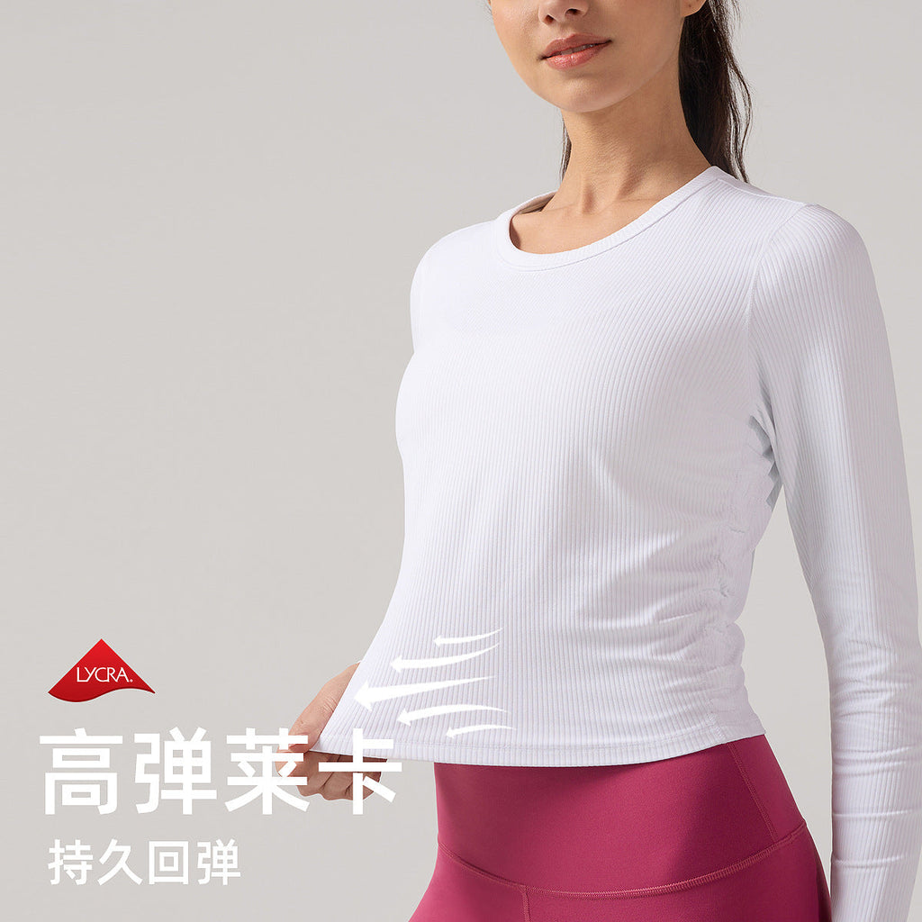 瑜伽服上衣女罗纹系列健身短袖透气速干运动T恤lulu高弹圆领背心