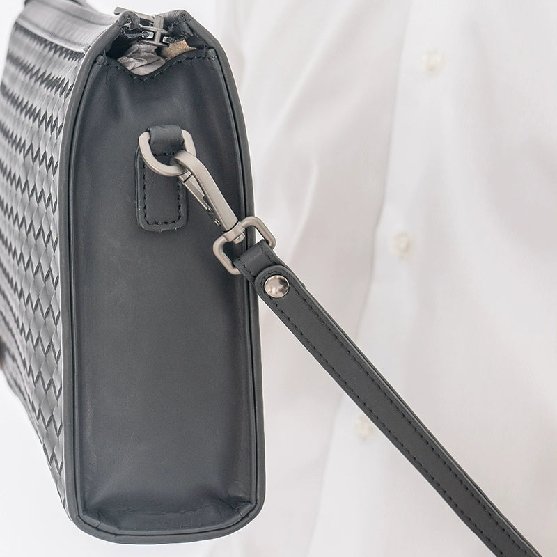 X&BV新款男士包包真皮休闲商务手拿包男时尚大容量编织潮牌手包男