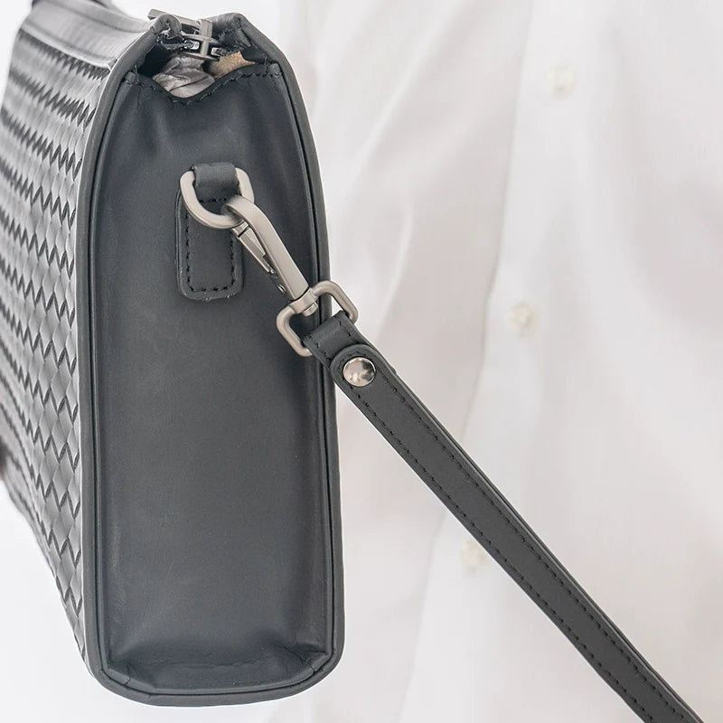 X&BV新款男士包包真皮休闲商务手拿包男时尚大容量编织潮牌手包男