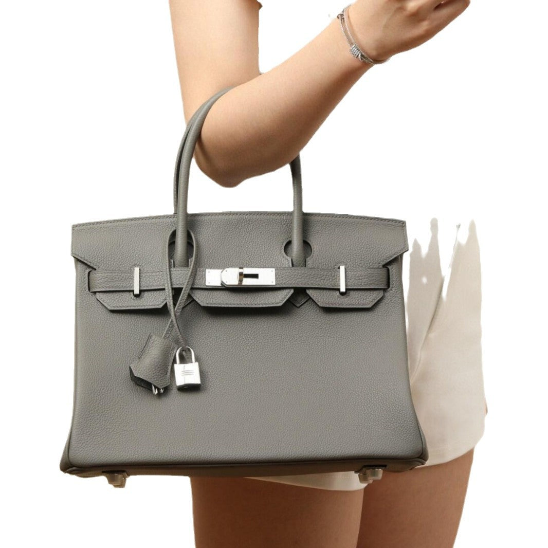 欧美外贸款头层牛皮荔枝纹铂金包真皮女包手提包单肩斜挎凯莉大包