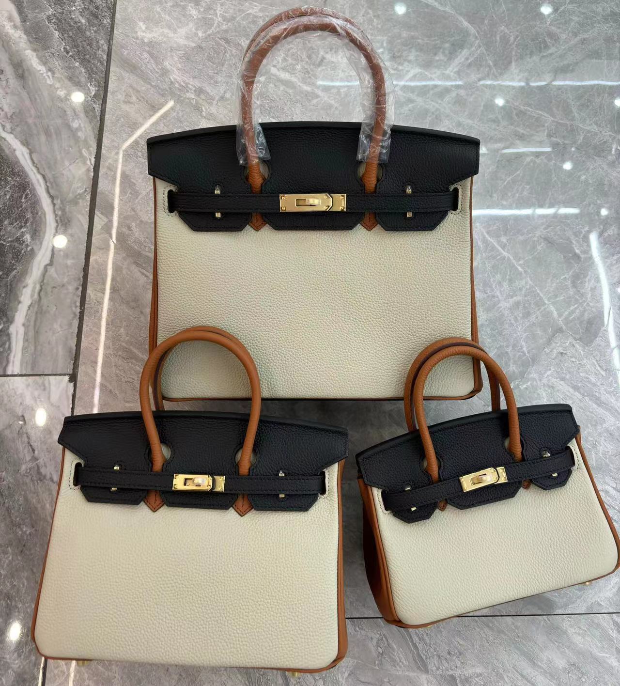 欧洲站真皮女包撞色铂金包荔枝纹头层牛皮手提包简约单肩斜挎包包