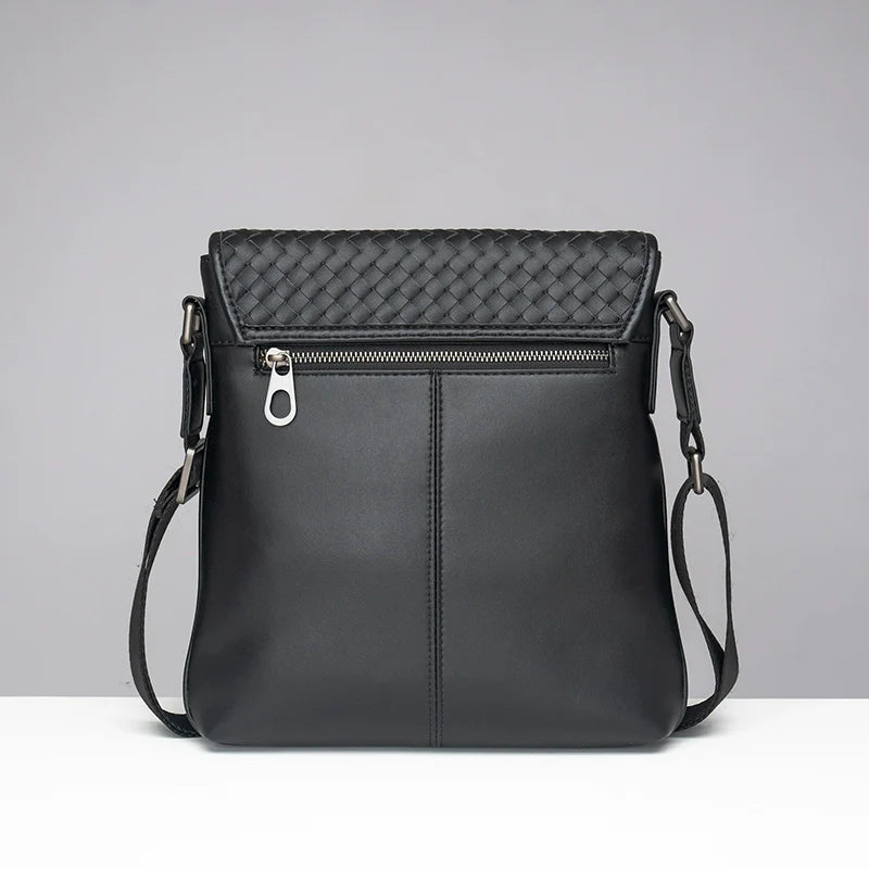 X&BV真皮男包单肩包新款竖款韩版商务休闲翻盖编织斜挎包男小背包