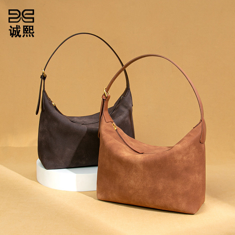 工厂定制贴标磨砂高级感单肩腋下女包休闲大容量饭盒包复古手提包