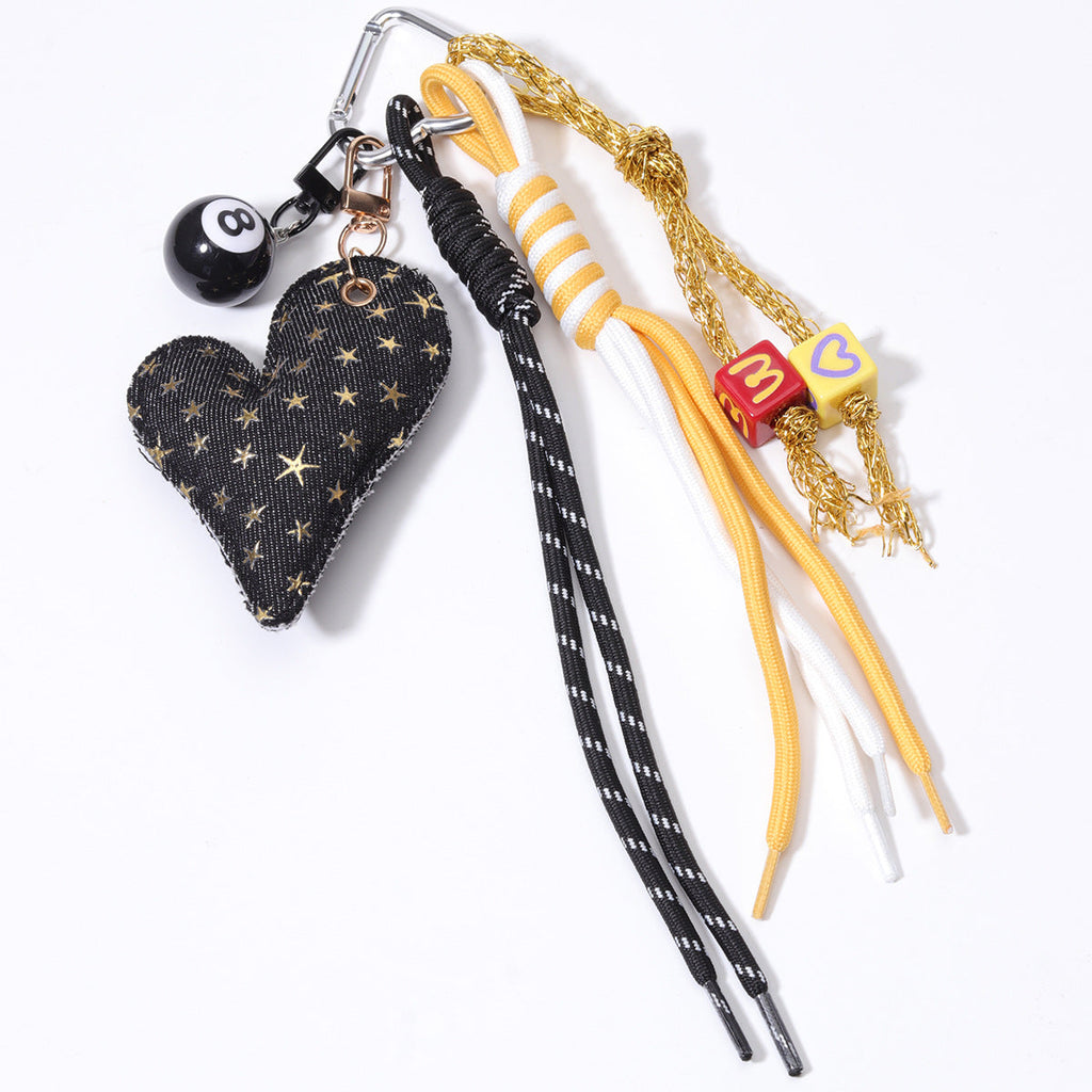 黑色牛仔包包挂系列黑8蝴蝶结包挂口红包挂件批发miu系包挂绳子配