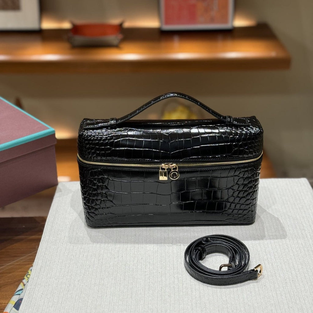 头层牛皮LP27饭盒包女高级感鳄鱼纹手提凯莉包2025新款单肩化妆包