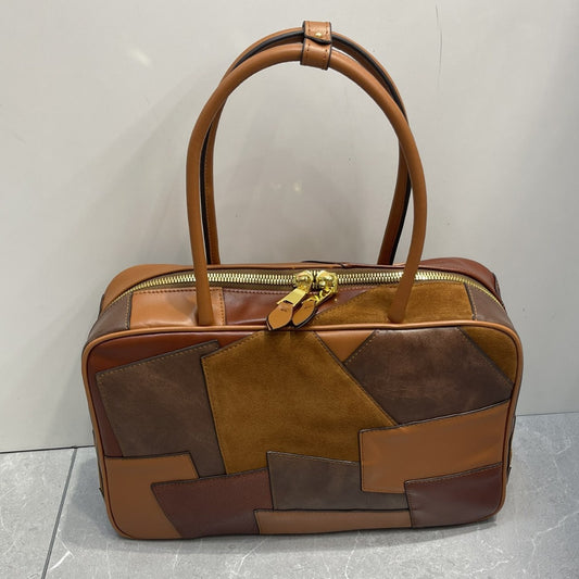 大容量保龄球包包女高级感小众中古腋下包复古真皮手提单肩包大包