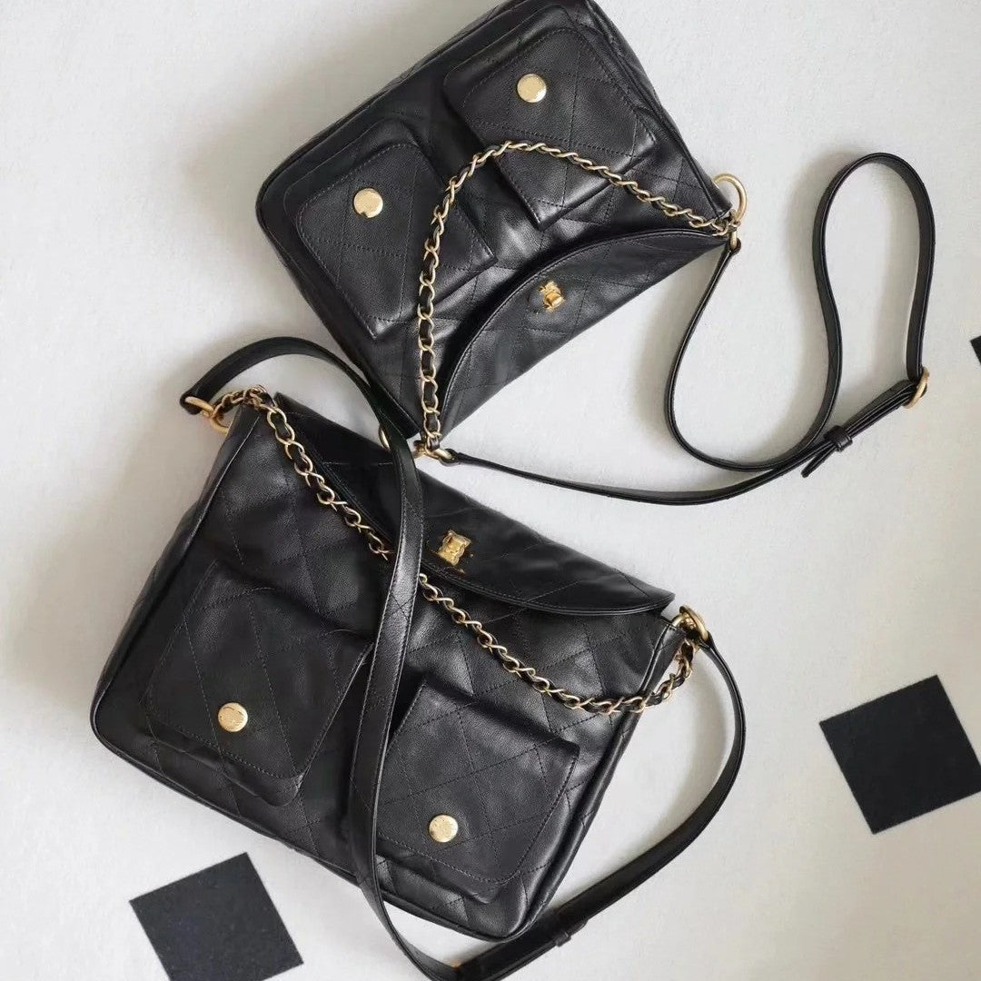 2025新款小香风包包百搭嬉皮hobo邮差包真皮斜挎包女大容量单肩包