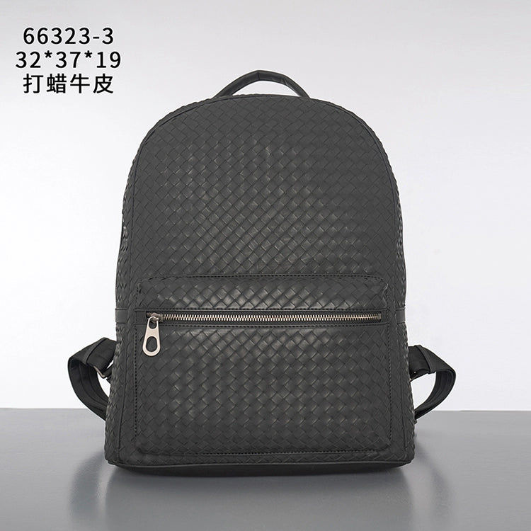 X&BV背包男双肩包真皮大容量休闲商务编织青年电脑包潮流旅行书包