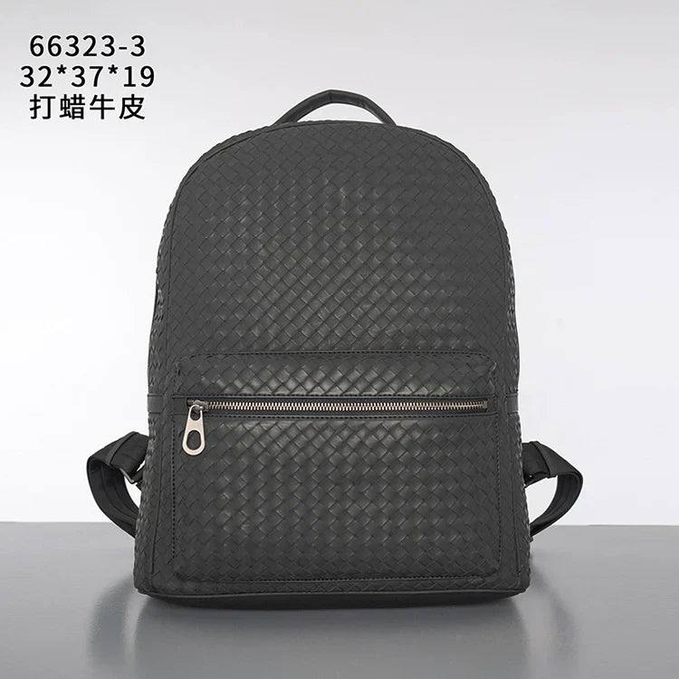 X&BV背包男双肩包真皮大容量休闲商务编织青年电脑包潮流旅行书包