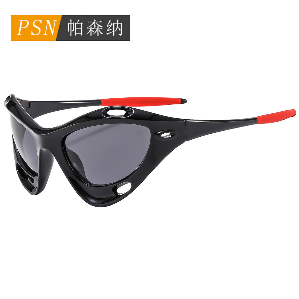 大框猫眼镂空太阳镜ins跨境男女欧美防风太阳眼镜Y2K运动骑行墨镜