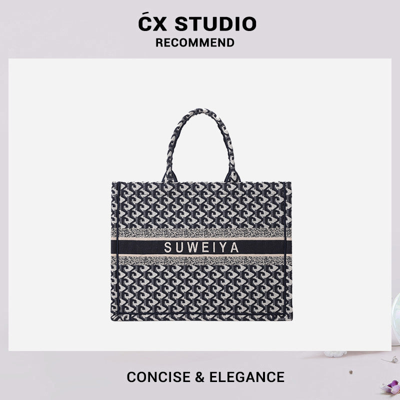 2025春季新款针织提花布托特包欧美时尚单肩包手提女包包一件代发