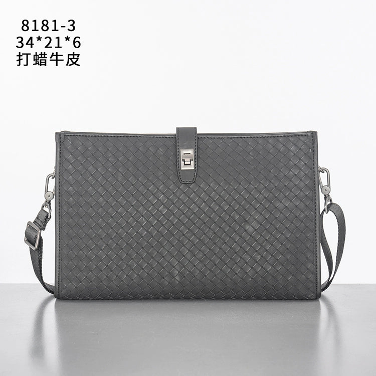 X&BV男士包包单肩斜挎包真皮休闲横款编织多功能大容量手拿包男潮