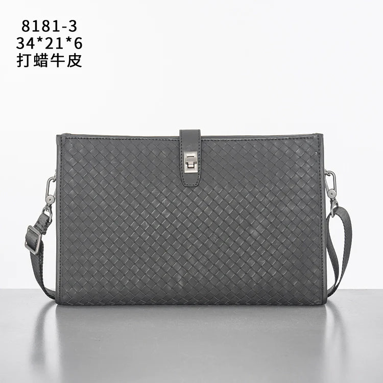 X&BV男士包包单肩斜挎包真皮休闲横款编织多功能大容量手拿包男潮