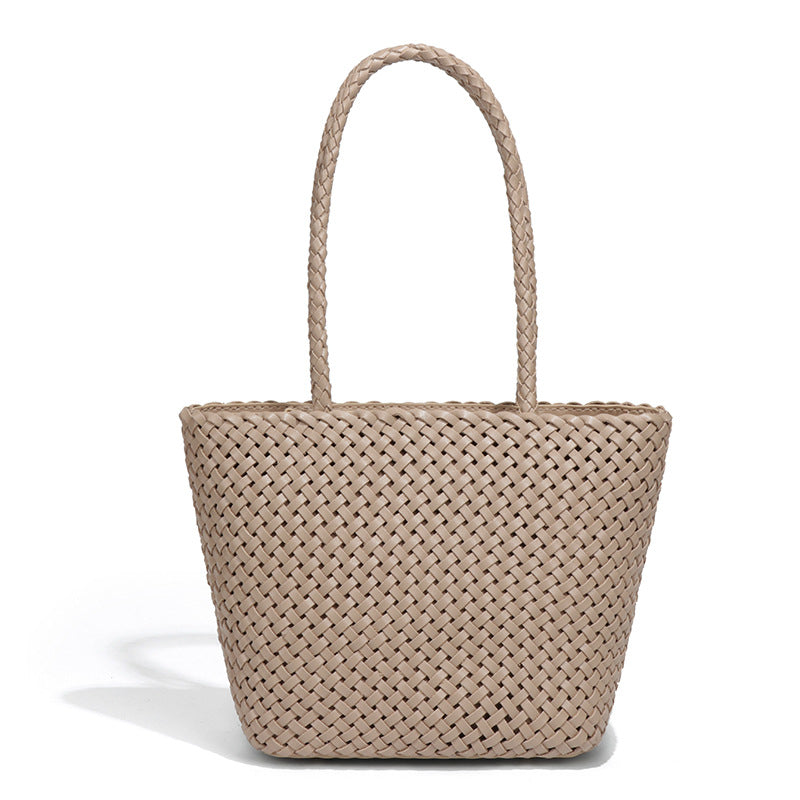 新款菜篮子网红真皮女包单肩托特包手工编织包手提个性潮流腋下包