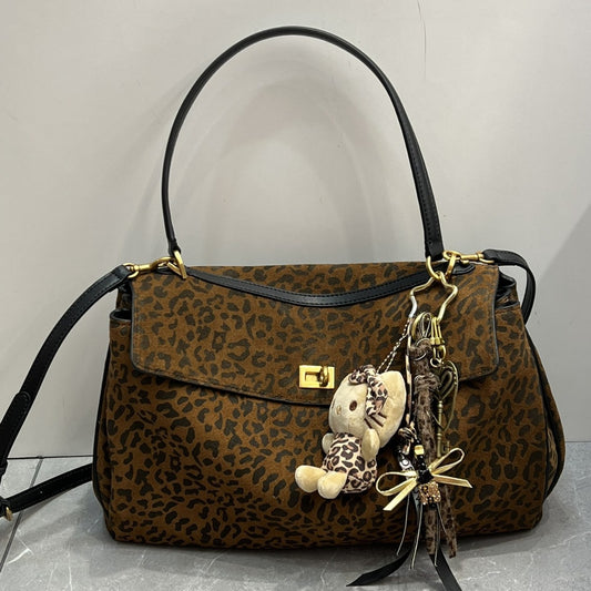 2024秋冬新款时尚通勤马毛羽毛包豹纹腋下单肩包百搭手提斜挎包女