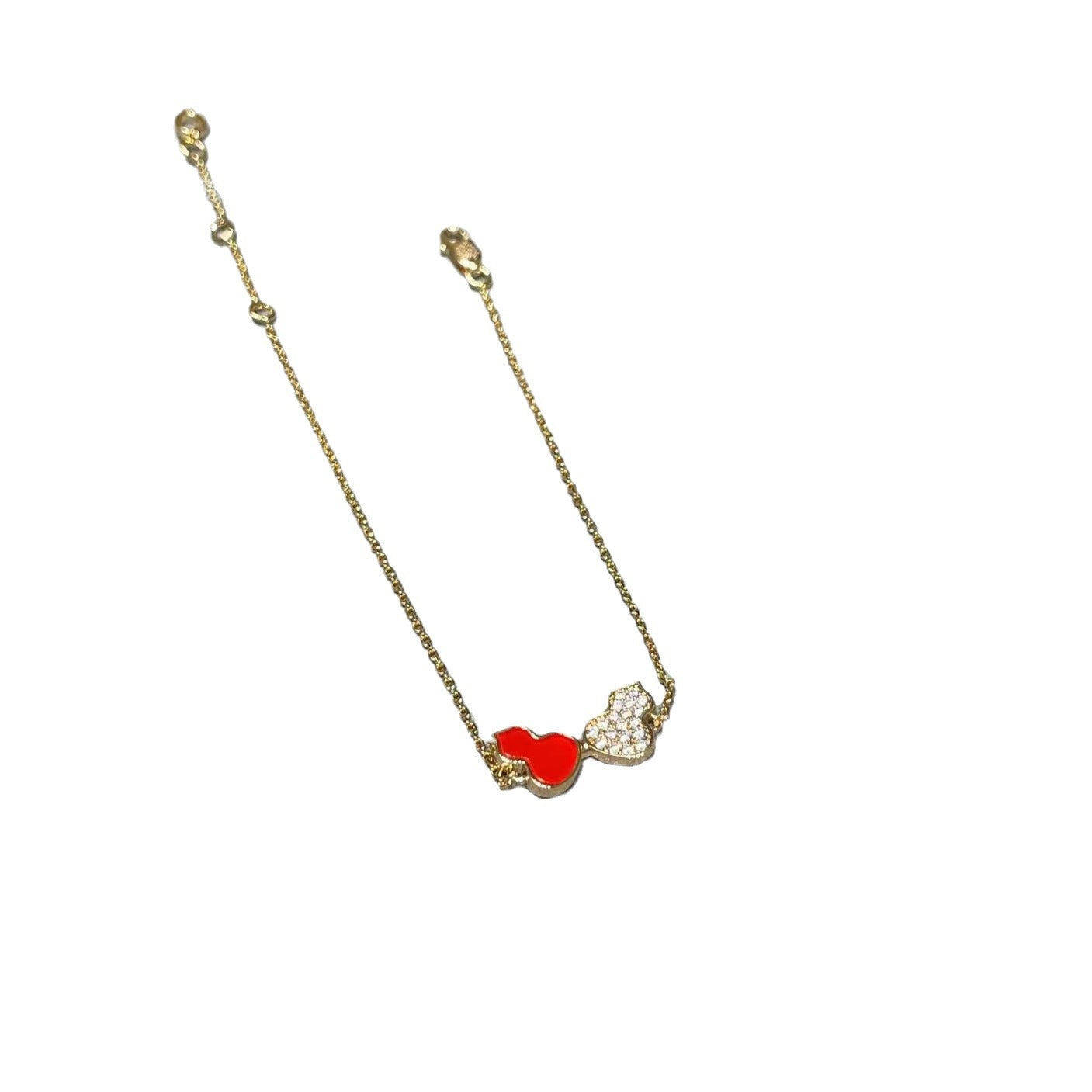 高版本v金双葫芦满钻项链红玛瑙白贝母玉髓轻奢国风吊坠锁骨链女