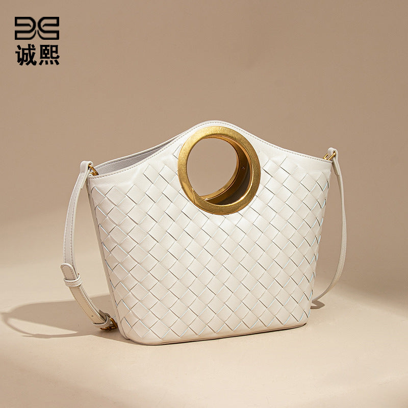 质感手提菜篮编织女包大容量通勤单肩托特包简约潮流休质感斜跨包