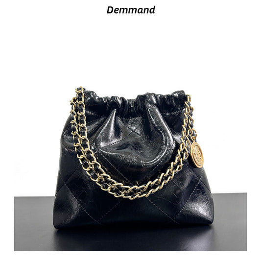 小众设计真皮水桶包女大容量托特包小香风链条单肩包高级感腋下包