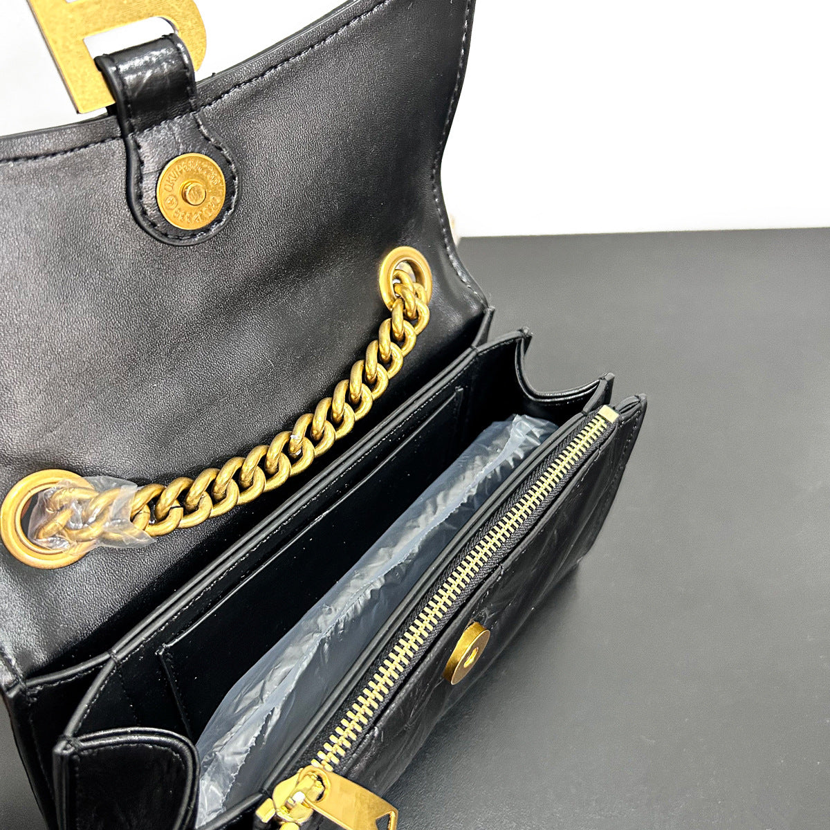 高级感头层牛皮沙漏包2023春夏新款褶皱菱格链条包单肩斜挎包女