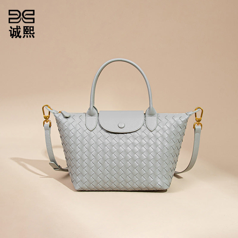 潮流新款龙襄手工编织包休闲百搭手提女包复古小众单肩斜挎饺子包