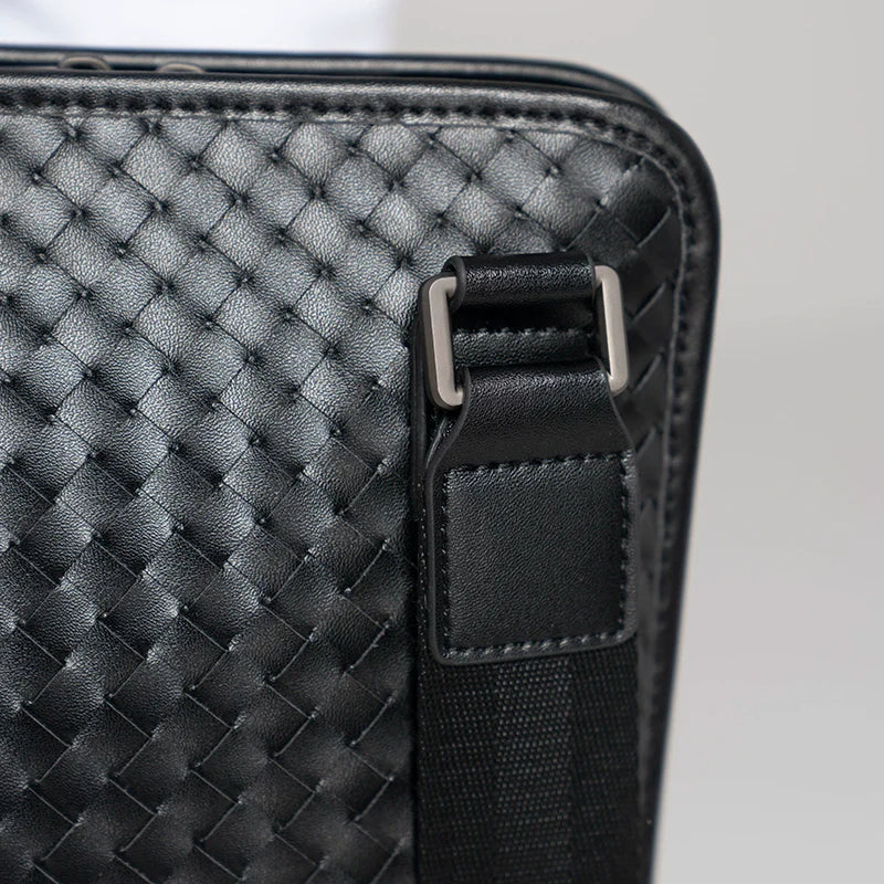 x&bv男包真皮背包单肩包斜挎包男士休闲牛皮编织竖款时尚小平板包