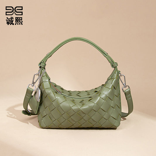 夏季百搭小清新斜跨女包软皮纯色编织包休闲手拎饭盒包单肩腋下包