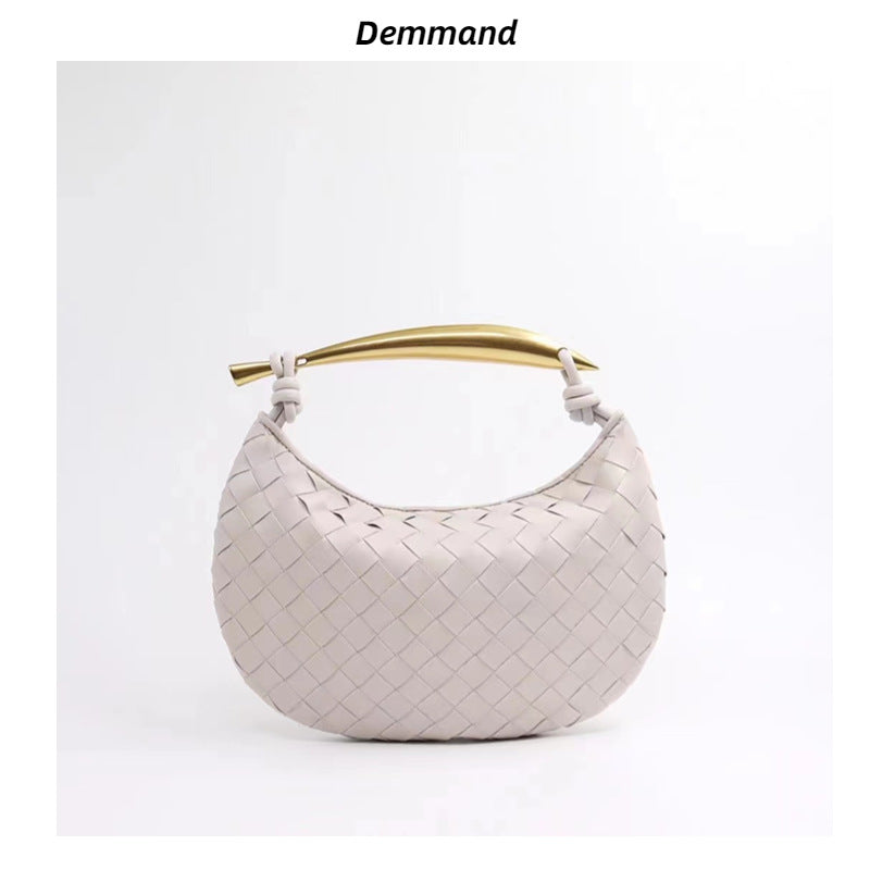 2022款月半鲨鱼包皱褶手提包牛皮编织包大容量白搭手拎腋下包时尚