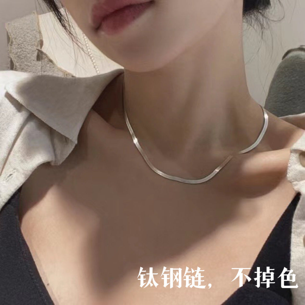 双层钛钢蛇骨链小众不掉色金银项链女欧美高级锁骨链百搭嘻哈配饰