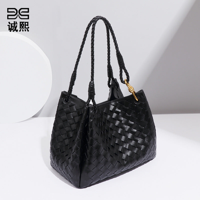 轻奢百搭两件套子母包高级感编织单肩腋下包大号降落伞手提水桶包