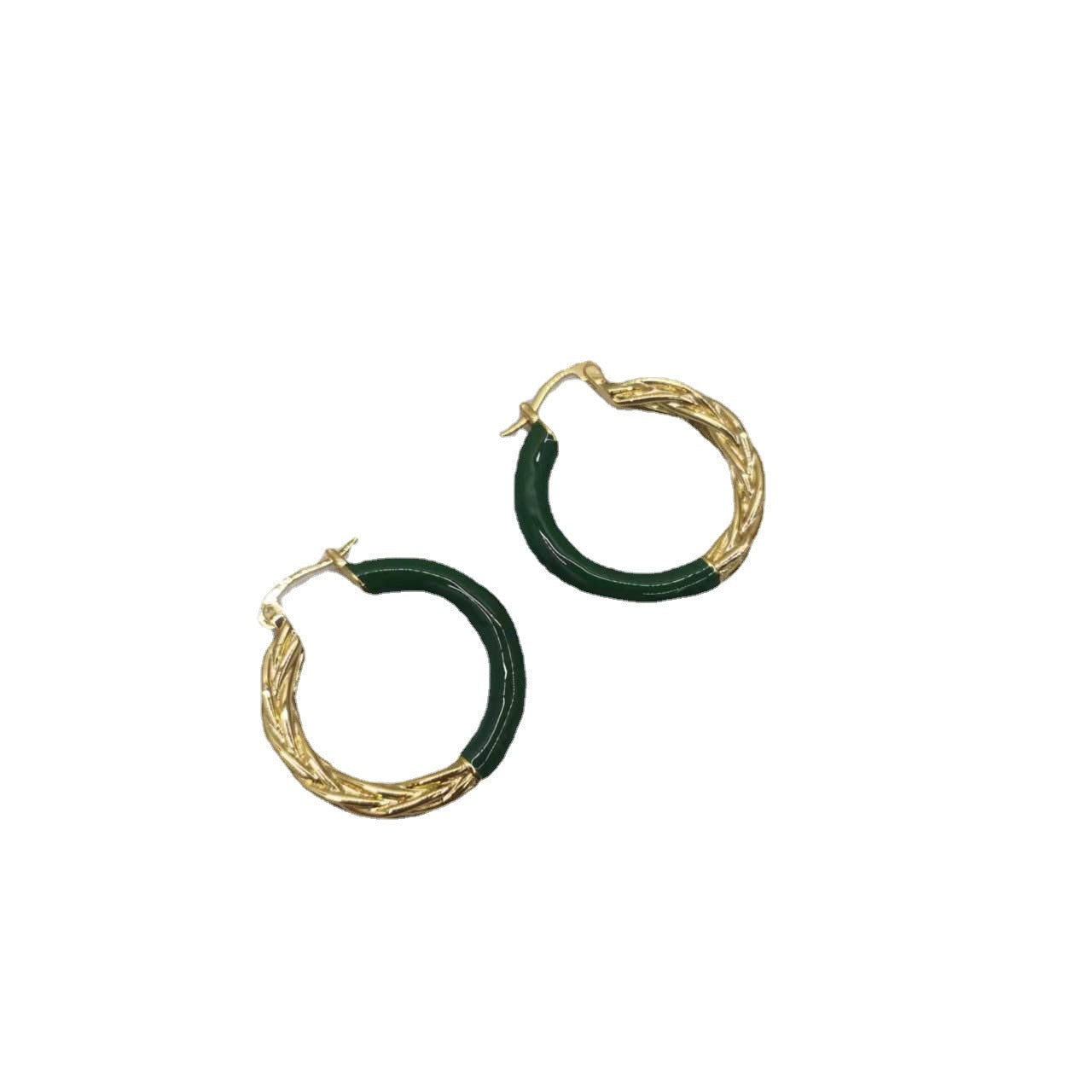 赛家21新款绿色几何形圆形耳环女珐琅编织耳圈高级感气质拼色耳扣