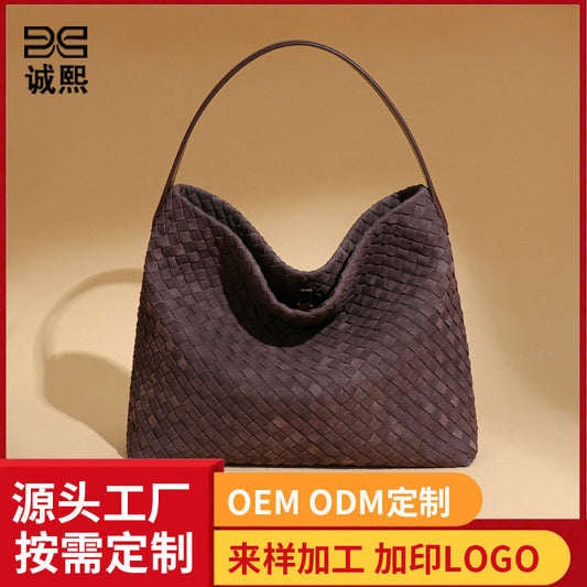 欧美大容量定制编织单肩女包时尚通勤托特腋下包复古磨砂料斜挎包