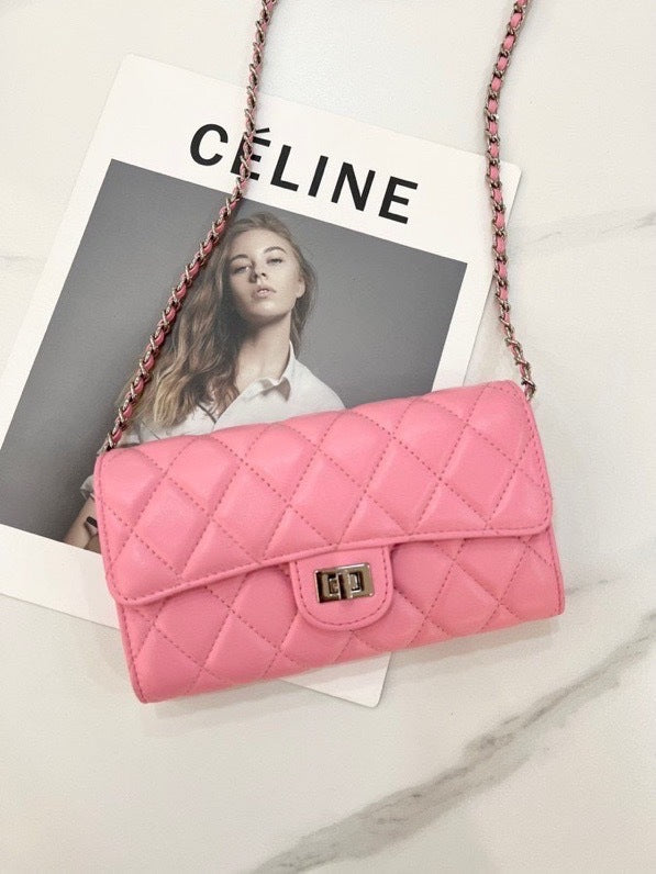 大牌品牌 小香风零钱包迷你小方包黑色手机包单肩斜挎菱格链条包