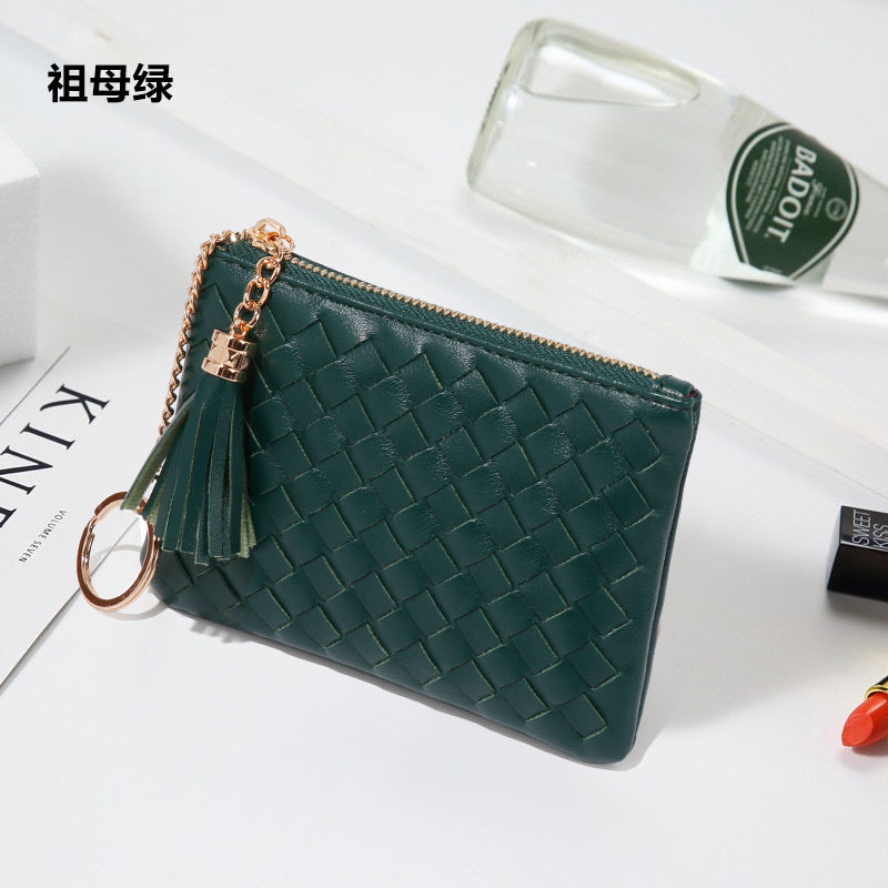 时尚马卡龙编织收纳小包钥匙扣流苏证件卡包多功能实用硬币零钱包