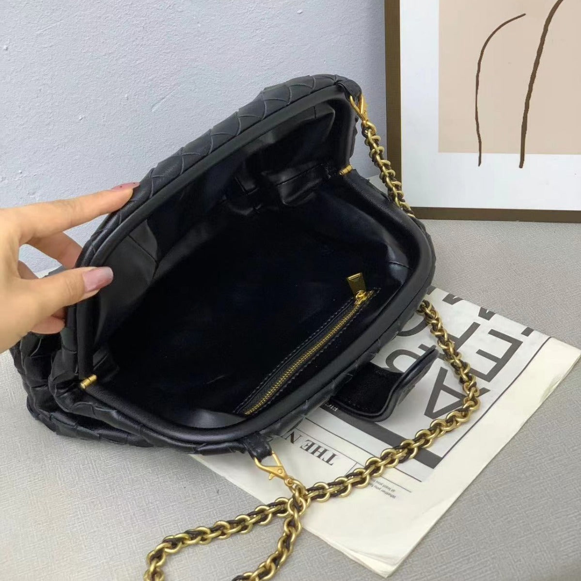 新款链条编织云朵包牛皮单肩腋下手拿包夹子包真皮女包潮流时尚单