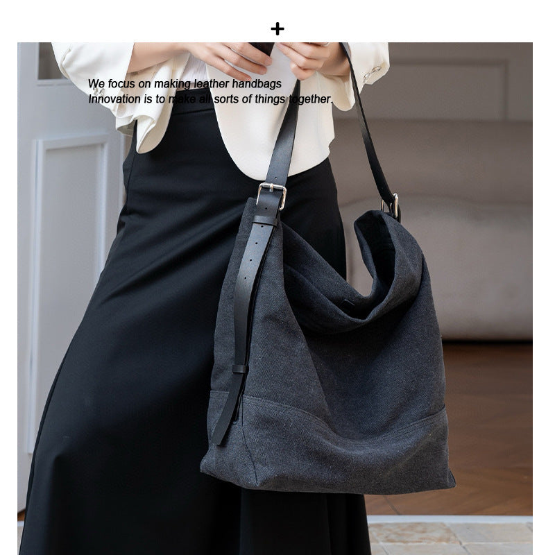 2025春夏新款网红同款时尚百搭帆布托特极简灰色设计单肩包包大包