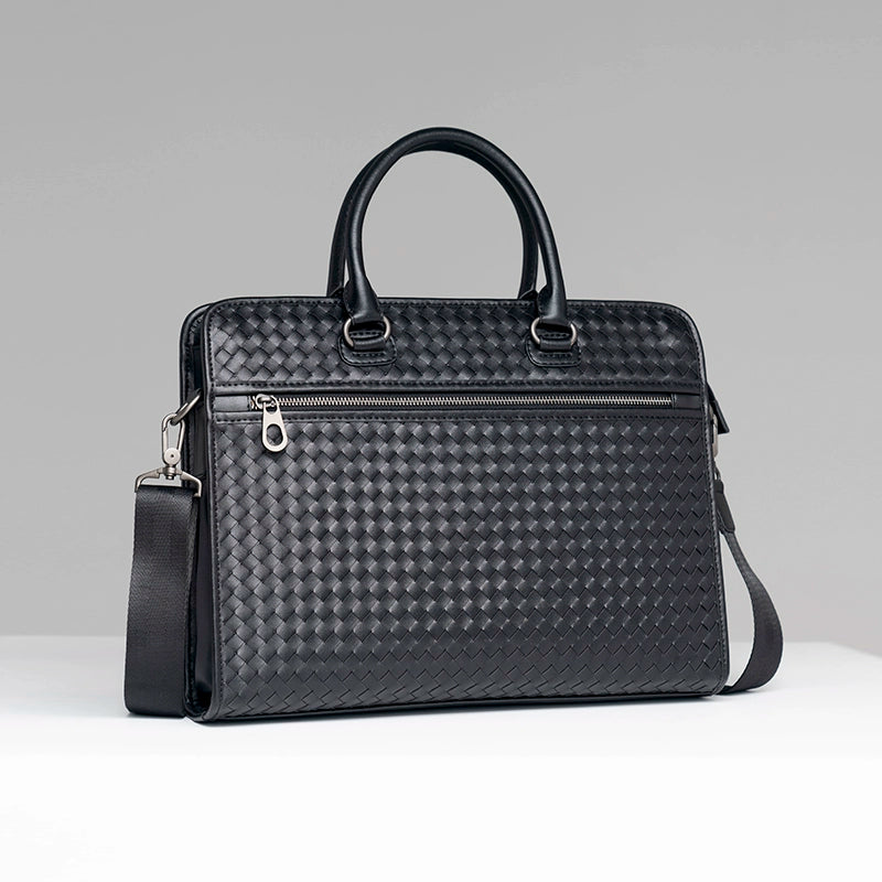 x&bv公文包男商务手提包男士真皮电脑包牛皮编织男包单肩斜挎包大