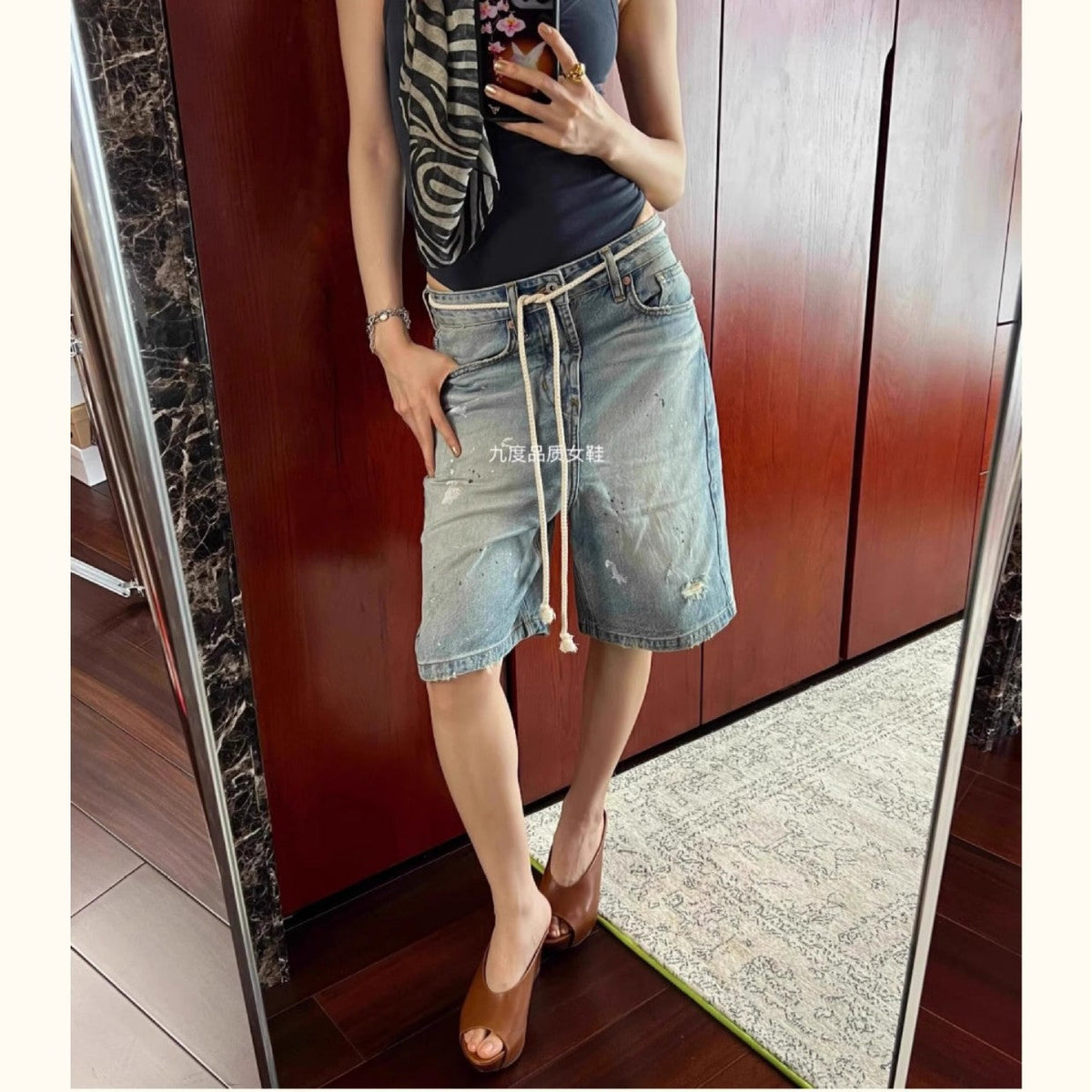 牛皮版~简约鱼嘴露趾粗跟增高凉鞋女25年夏季新款休闲外穿高跟鞋