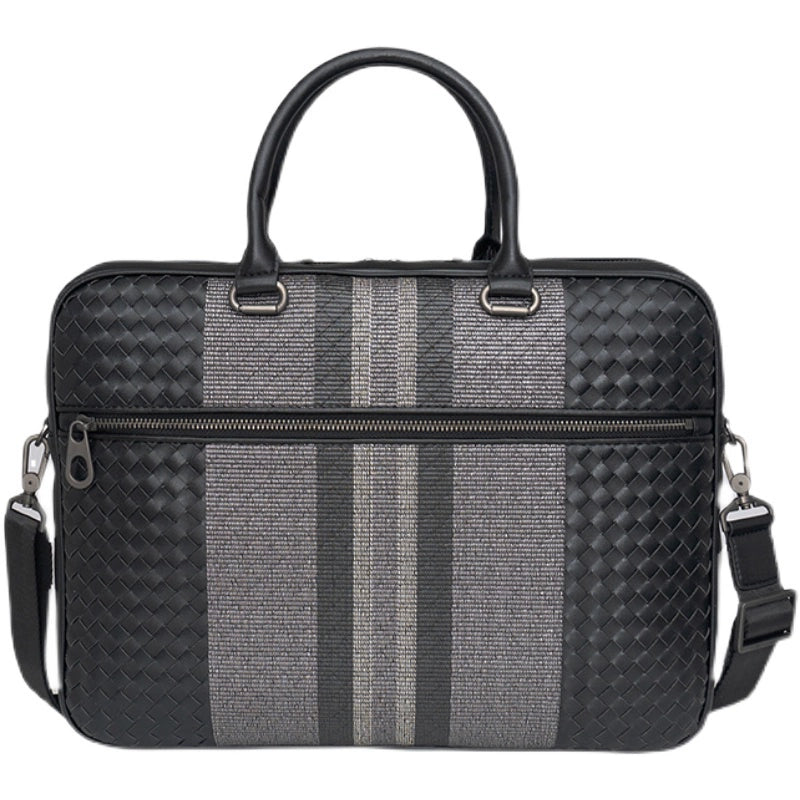 X&BV男包手提包真皮商务休闲编织男单肩斜挎电脑手拎包男士公文包