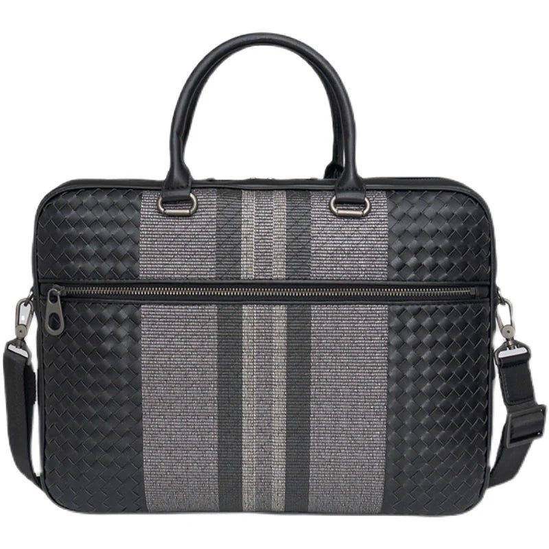 X&BV男包手提包真皮商务休闲编织男单肩斜挎电脑手拎包男士公文包