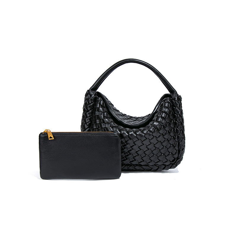 时尚编织饭盒饺子包休闲百搭单肩斜挎子母包质感潮流手提元宝包女