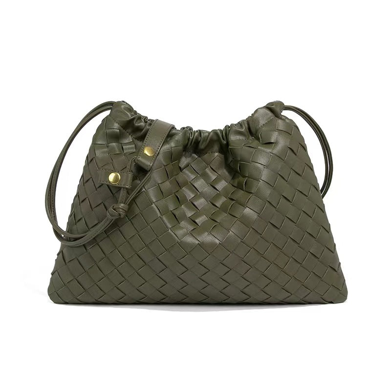 外贸新款福袋单肩女包手工编织包包束口皱褶云朵包时尚复古斜挎包