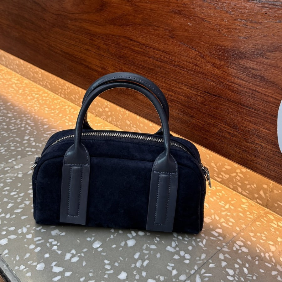 2024秋冬新款复古小众设计麂皮绒波士顿枕头包时尚单肩斜挎手提包