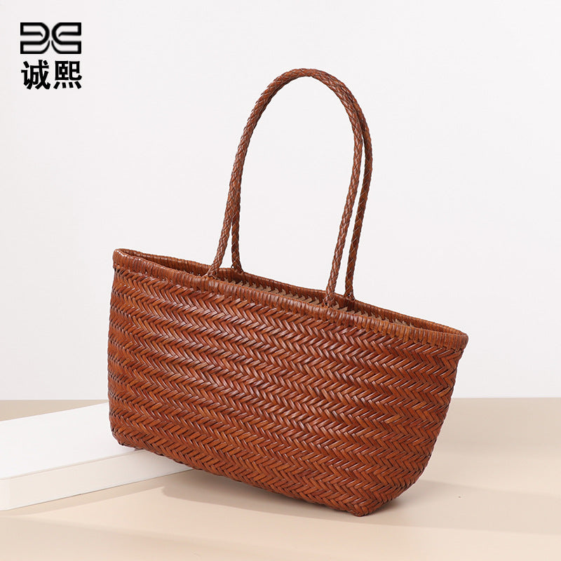 编织法式牛皮菜篮子包热卖藤编手提包女大容量时尚休闲单肩腋下包