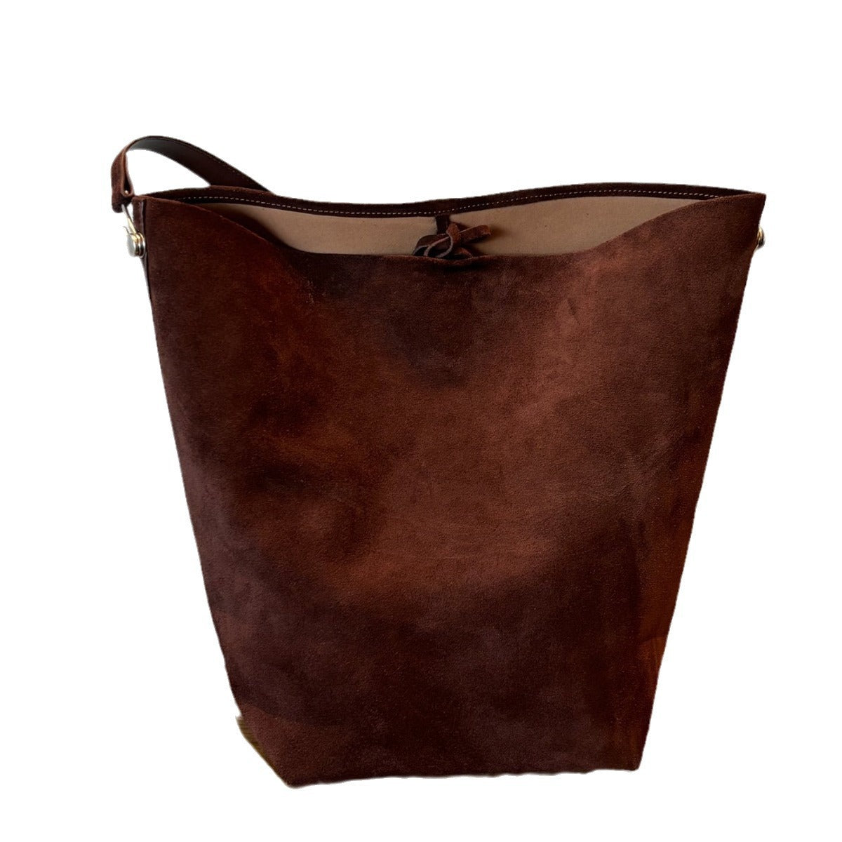 美拉德复古包包女2024新款秋冬麂皮绒面单肩斜挎大容量通勤水桶包