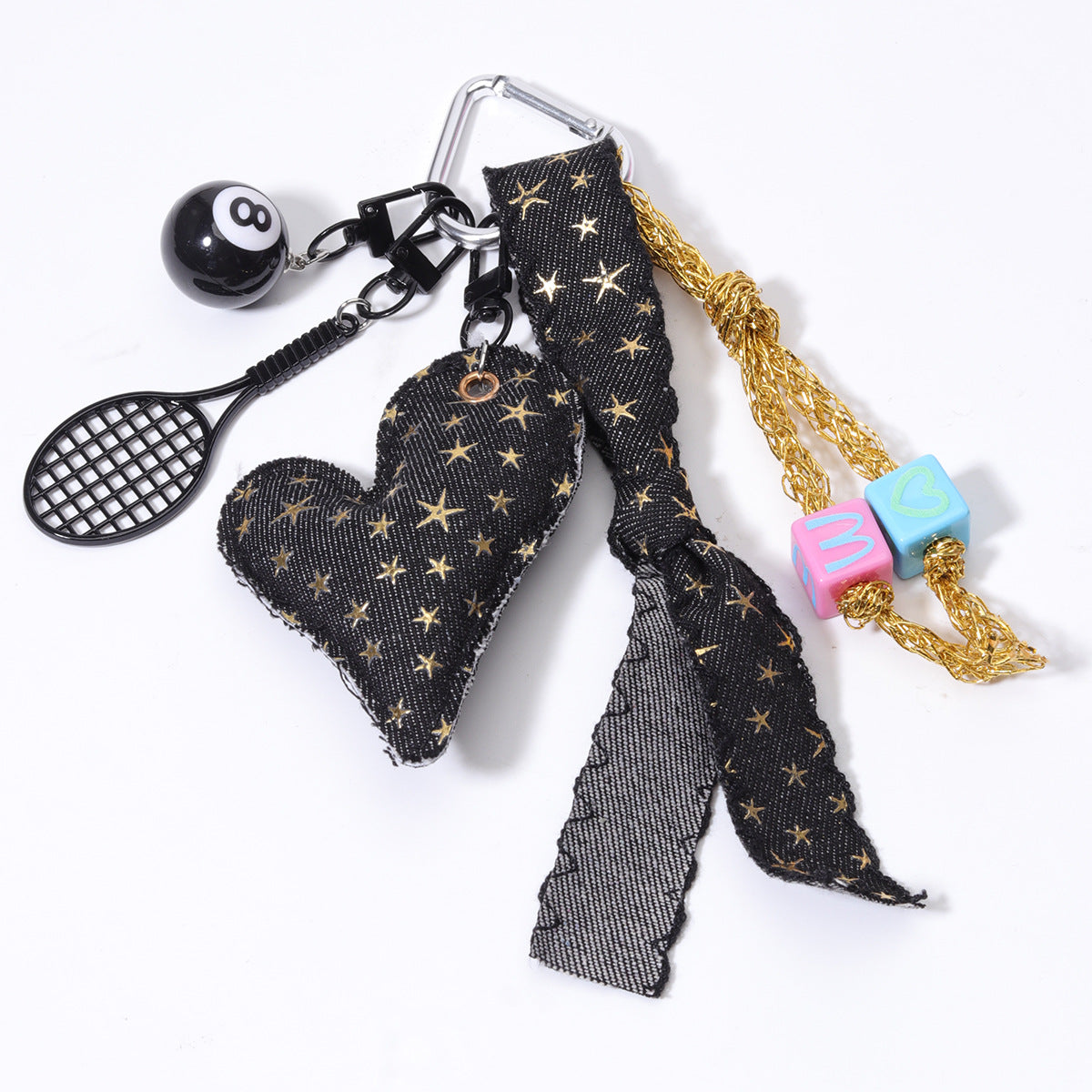 黑色牛仔包包挂系列黑8蝴蝶结包挂口红包挂件批发miu系包挂绳子配