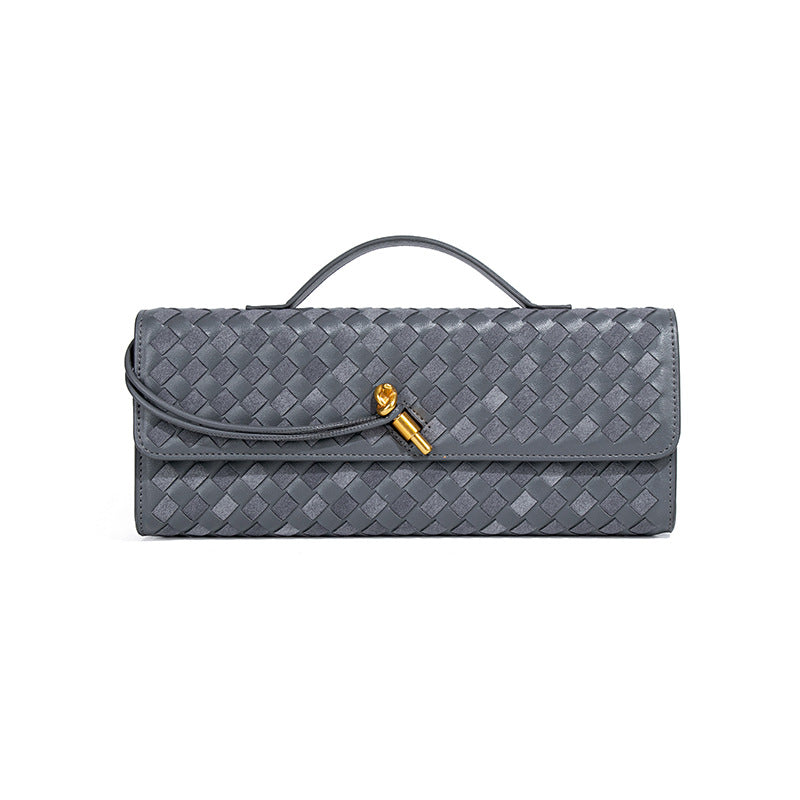 个性时尚双拼编织晚宴包时尚横版手拿法棍包休闲百搭单肩斜挎女包